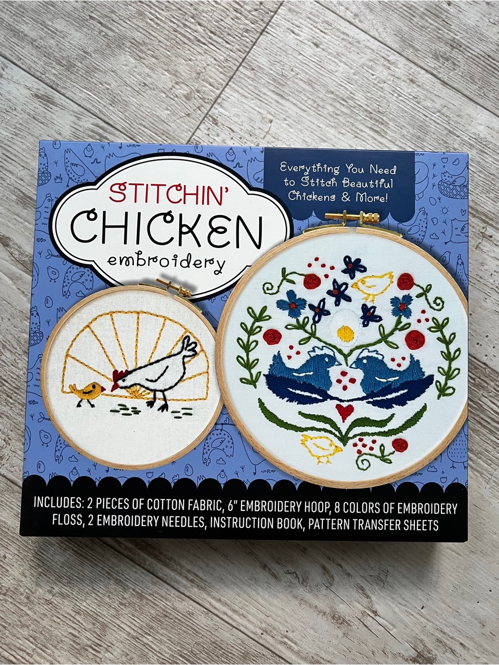 Stitchin' Chicken Embroidery Kit Cotton Fabric, 6” Embroidery Hoop & Floss Craft